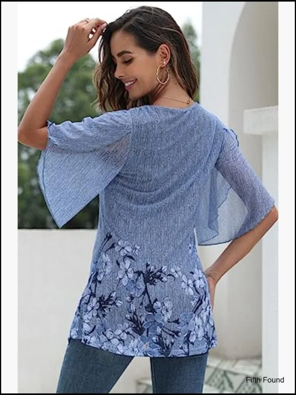 Womens 3/4 Sleeve Double Layer Mesh Tunic Blouse Dressy Casual Top - Picture 3 of 7